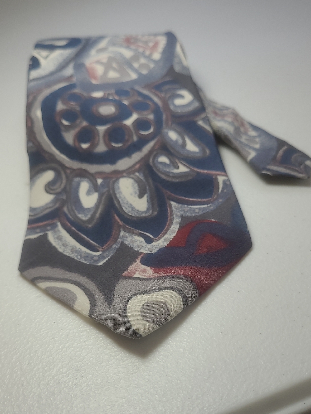 Ferrari Blue, Gray and Red Floral Medallion Tie
